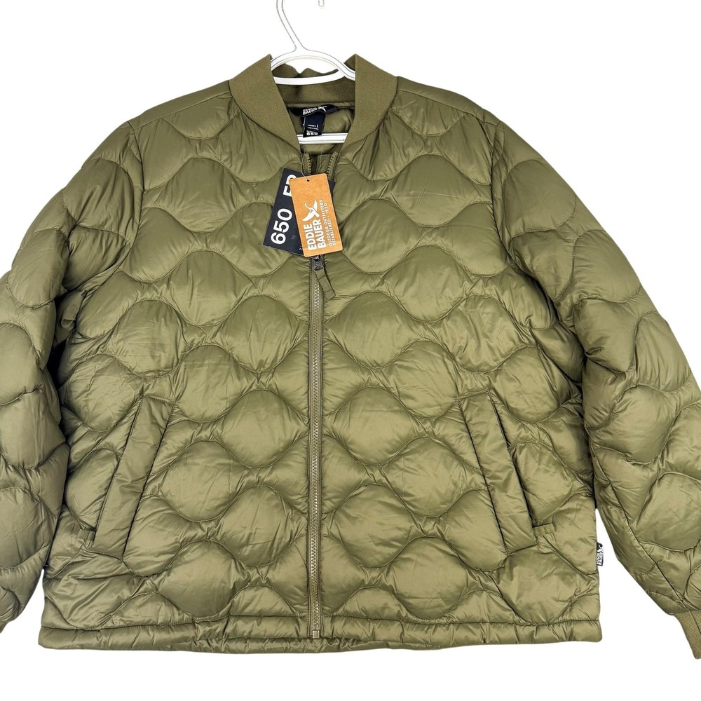 Eddie Bauer Down Jacket Womens Large Green 650 Bomber Puffer Quilted NEW $149‎